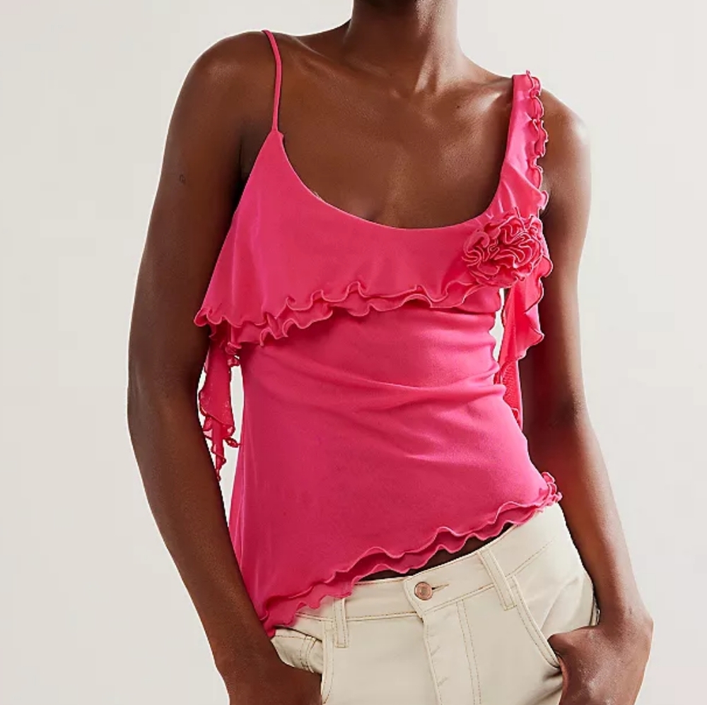 FREE PEOPLE Ruffled Mesh Top NWT